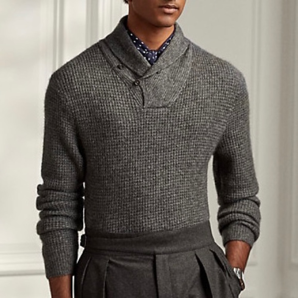 Cashmere-Silk Shawl-Collar Sweater